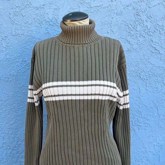 Y2k Ribbed Sweater Turtleneck Army Green Old Navy Size Medium grunge - Picture 3 of 7